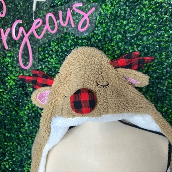 Reindeer Plaid Christmas Claire’s Hooded Scarf - Picture 6 of 6